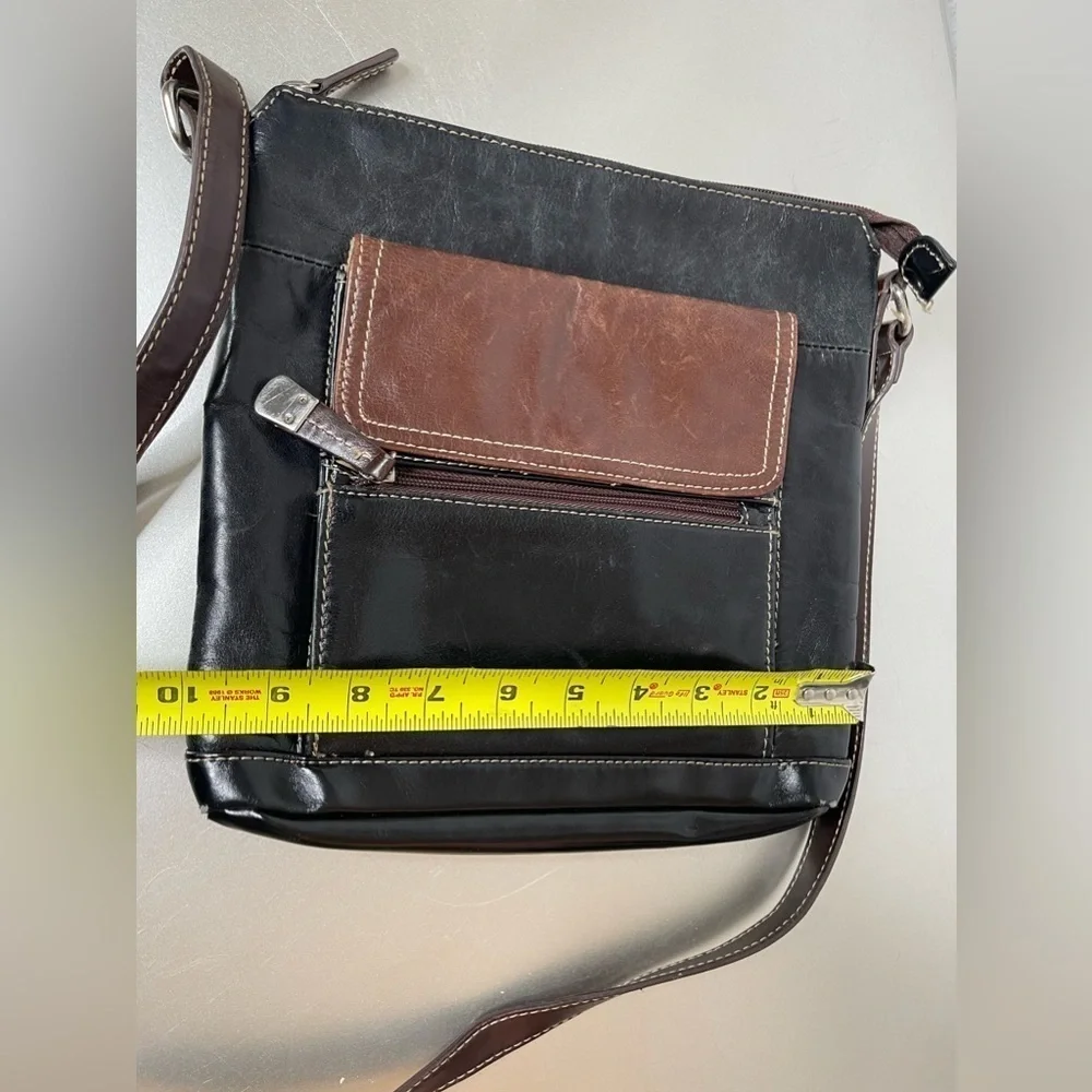 Gianni Bernini Black Leather Crossbody Bag Purse Multi Pocket Organizational Bag - Picture 8 of 8